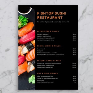 Editable Restaurant Menu Template, Canva Editable Food Menu Template, Customizable Menu Template, Printable Restaurant Food Menu