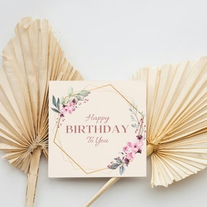 Cute Floral Happy Birthday Card PDF, Digital Birthday Cards, Print at Home Birthday Card, Printable Greeting Card DIGITAL Download