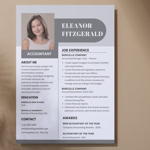 Editable Accountant Resume Template with photo, Canva Editable Professional Resume, Modern CV Template, Clean CV Template with Picture