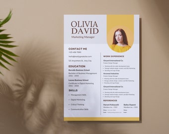 Plantilla de CV editable para gerente de marketing con foto, plantilla de CV profesional editable de Canva, plantilla de CV moderna, plantilla de CV limpia