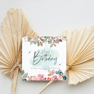 Cute Floral Happy Birthday Card PDF, Digital Birthday Cards, Print at Home Birthday Card, Printable Greeting Card DIGITAL Download