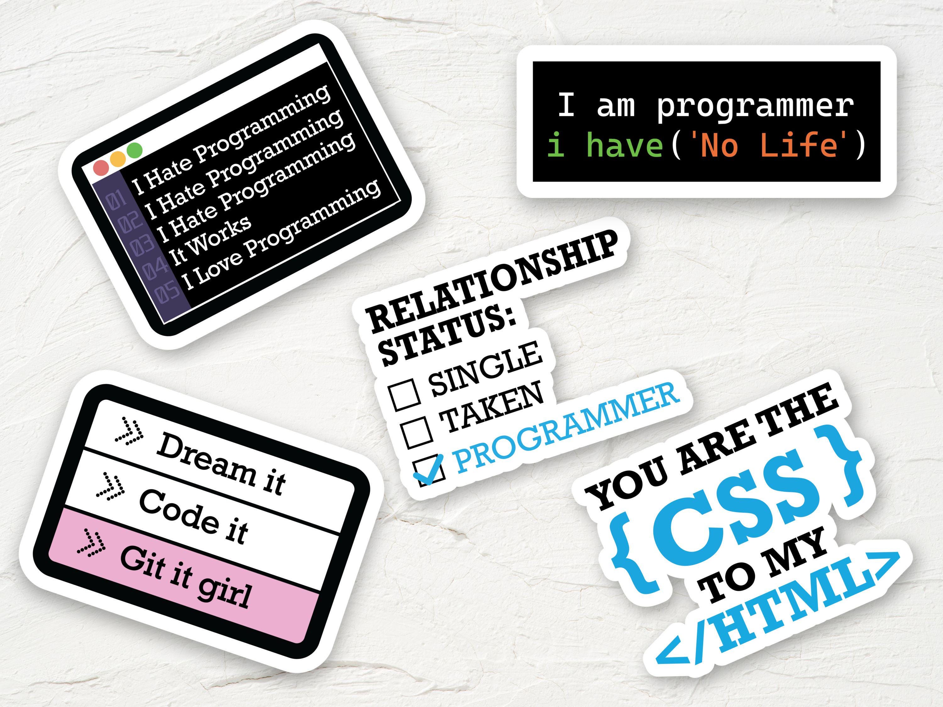 Bundle of 5 Cute Programmer Stickers for Silhouette and Cricut Craft ...