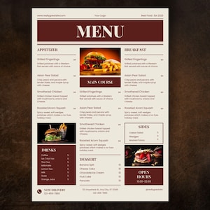 Newspaper Style Restaurant Menu Template, Canva Editable Food Menu Template, Customizable Menu Template, Printable Restaurant Food Menu