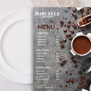 Plantilla de menú de restaurante editable, plantilla de menú de comida editable de Canva, plantilla de menú personalizable, menú de comida de restaurante imprimible
