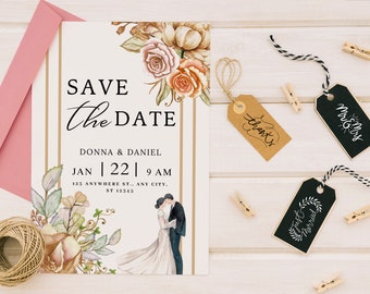 Creamy Floral Editable Wedding Invitation Template, Printable Wedding Invitation, Wedding Invitation, Canva Editable We do Wedding invite