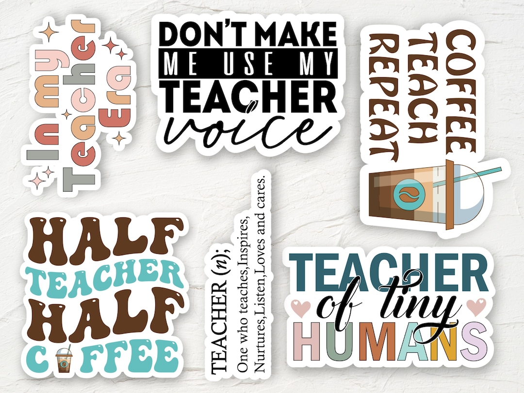 Bundle of 6 Cute Teacher Stickers for Silhouette and Cricut Crafting ...