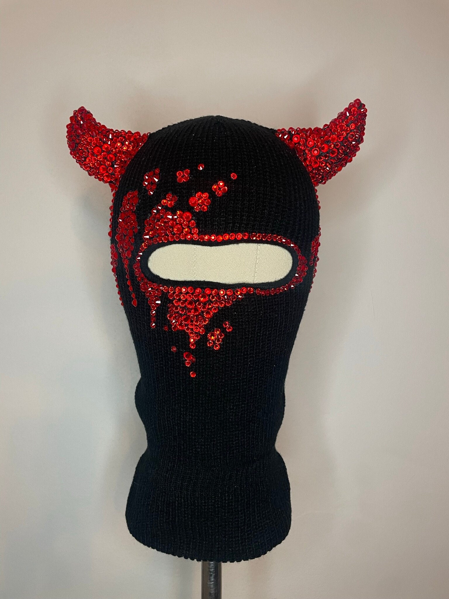 Blood Splatter Crystal Devil Horn Balaclava Etsy