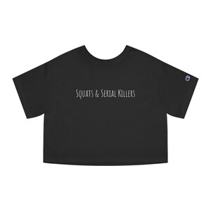 True Crime Lover Funny Gym Cropped T-Shirt, Champion Top, Workout Tee, Crime Show Fan Gift, Fitness Apparel