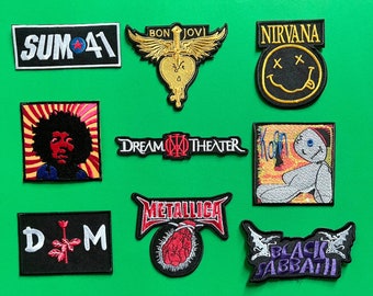9 Music Patches set / Bon Jovi Sum 41  Dream Theater  / Sew Or Iron On Embroidered Rock Music Patches / Patches For Jackets