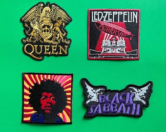 Ensemble de patchs musique rock / Patch Jimi Hendrix / Patch Queen / Patch Black Sabbath / Patch Led Zeppelin / Patchs brodés à coudre ou à repasser