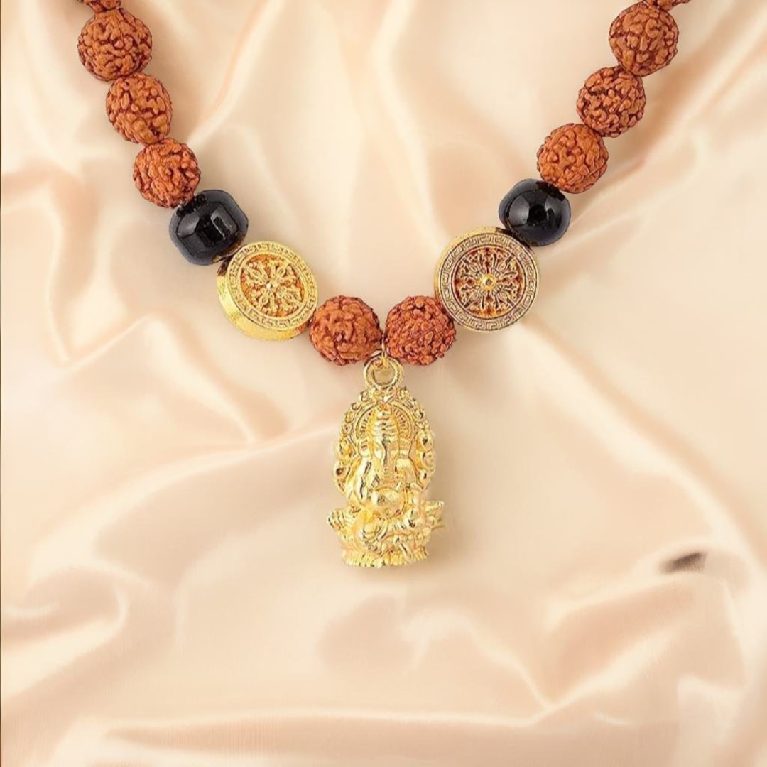 54ct Gold-tone Metal Capped Rudraksha Prayer Shiva Mala Necklace (8mm) main image 0