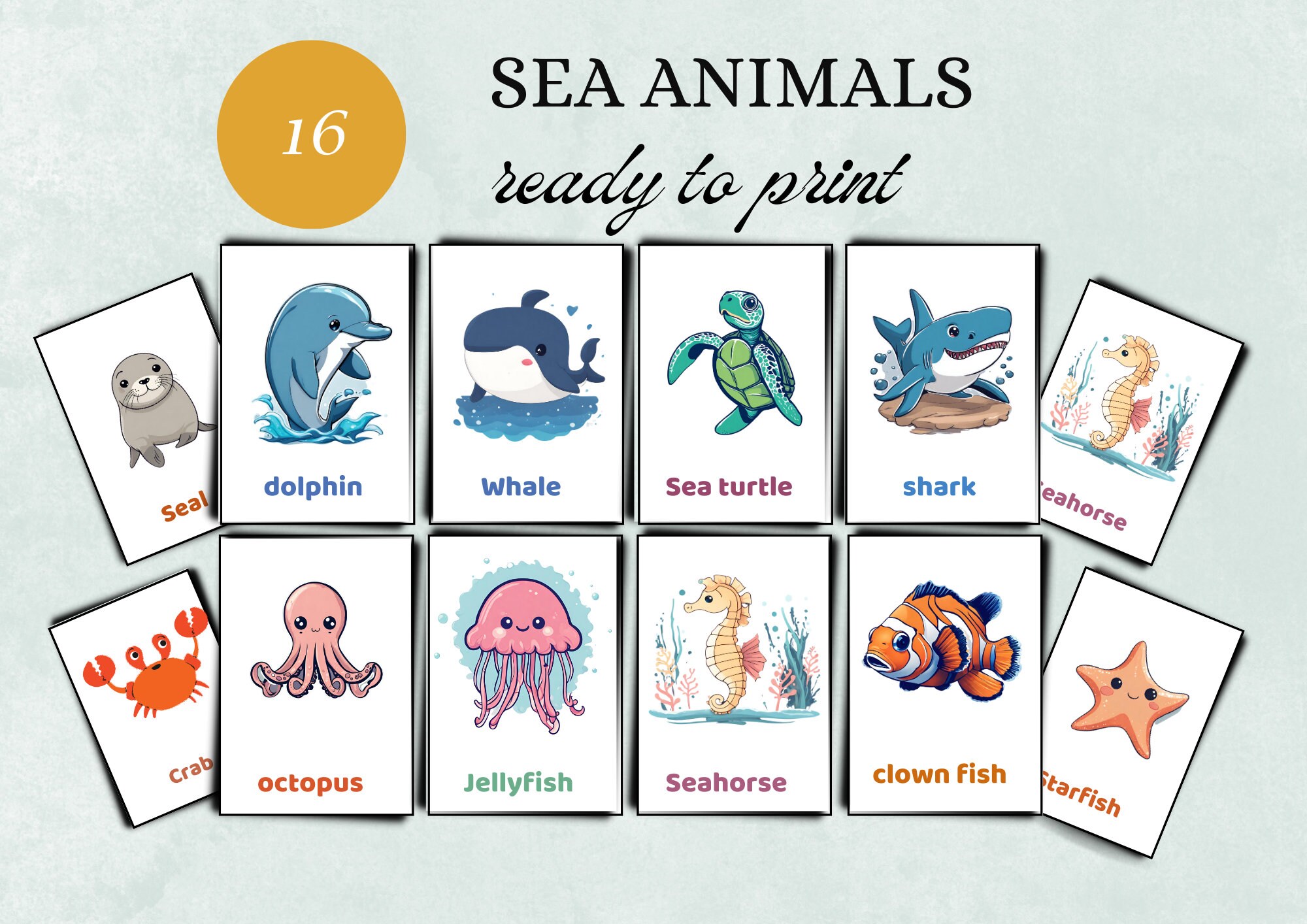 Printable Flash Cards for Kids With Sea Animals Toddler Flash Etsy