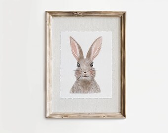 Neutral Bunny Wall Art | Digital Woodland Animal Print | Cottagecore Nursery Decor | Rustic Farmhouse Downloadable Artwork