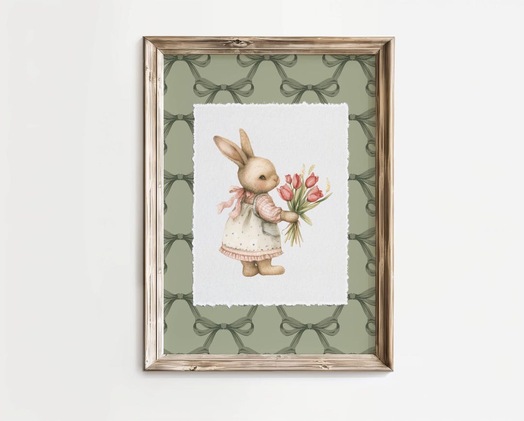 Vintage-inspired Floral Bunny Bow Nursery | Coquette Rabbit With Tulips ...