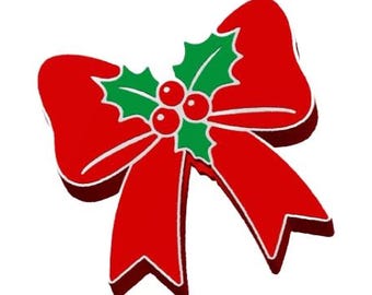 Peut inclure: Un nœud rouge vif avec des bordures blanches, orné d'une branche de houx vert et de baies rouges. Ce nœud décoratif est un symbole classique de Noël, idéal pour les fêtes.
