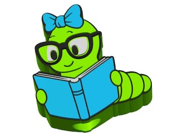 Cute Little Bookworm* Straw Topper STL File - 3D Print File 3MF File 2 sizes included