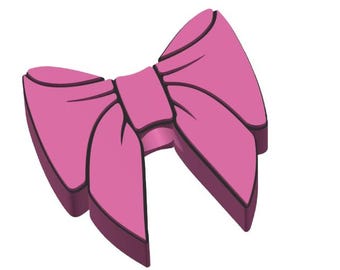 以下が含まれることがあります： 濃いピンク色の輪郭を持つピンク色のリボンの3Dレンダリング。リボンは中央で結ばれ、両側に2つのループがあります。リボンは単色で、滑らかな素材でできているようです。