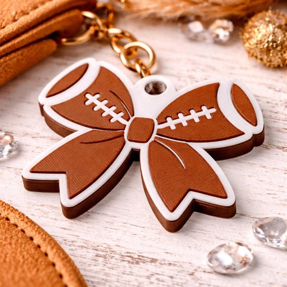 Football Bow Keychain STL File: 3D Printer Download 3MF File included