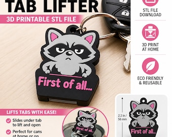 Soda Pop Top Lifter Keychain STL | Funny Raccoon Can Tab Opener | No Nail Soda Opener | 3MF File | 3D Print File Instant Download