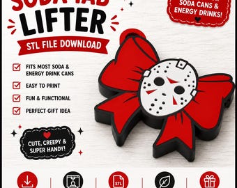 Hockey Mask Bow Soda Tab Lifter STL File | Cute Slasher Bow Can Tab Opener | 3D Print Digital Download | 3MF Included | Commercial Use