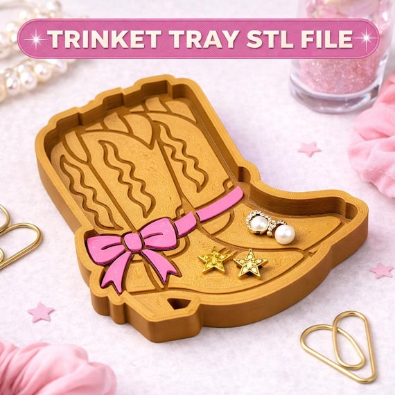 Cowgirl Boot Trinket Tray STL File (3MF Download)
