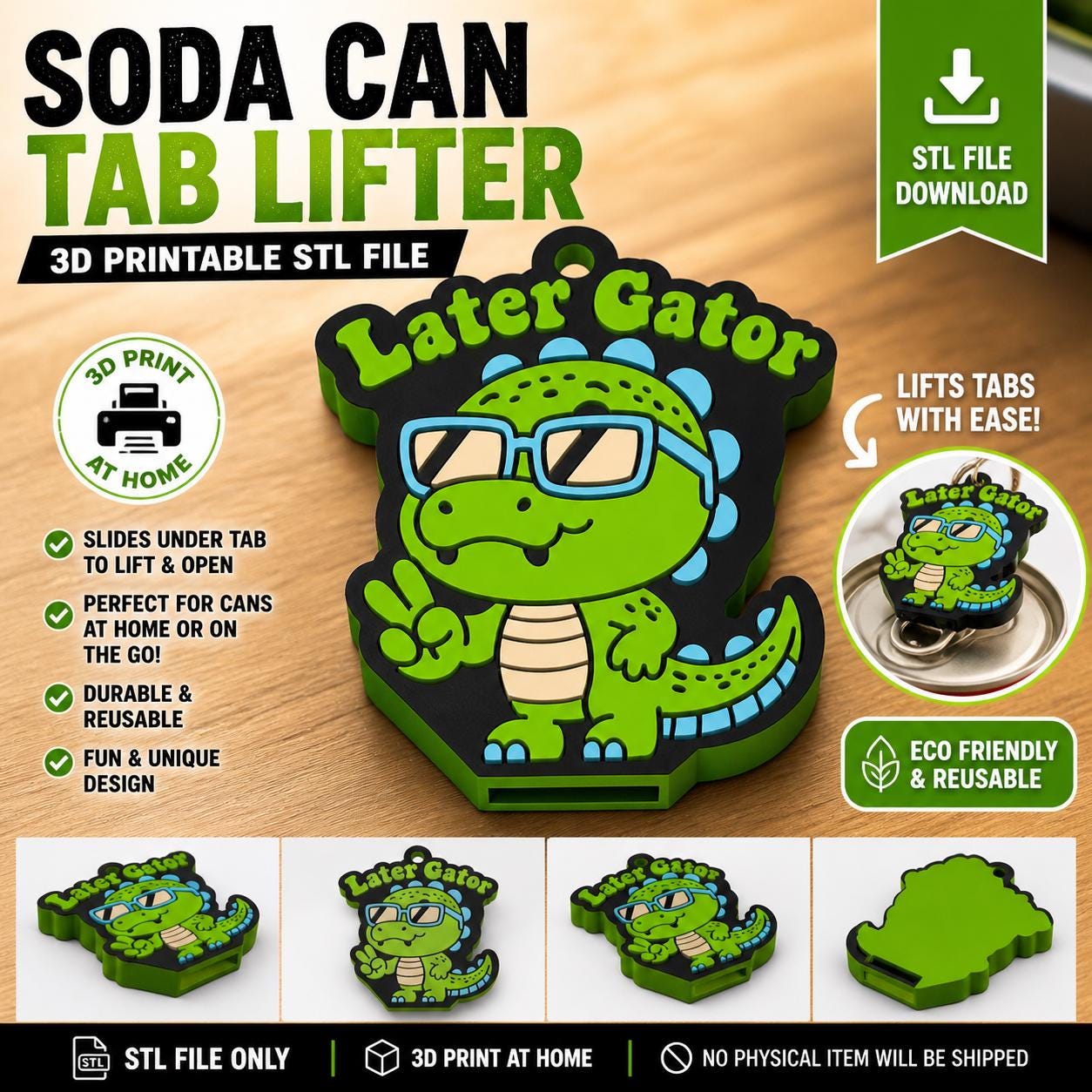 Later Gator Can Tab Lifter STL | Cute Soda Pop Tab Opener Keychain ...