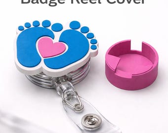 Baby Feet Badge Reel Cover STL File: 3D Print Pre-colored 3MF File included