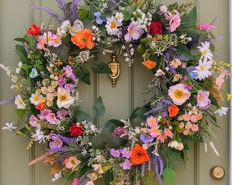 Bestselling Colorful Summer Spring 25 Wreath Wildflower Rainbow Front Door Large Swag 28 Farmhouse decor  Everyday Rustic Wreath Year Round