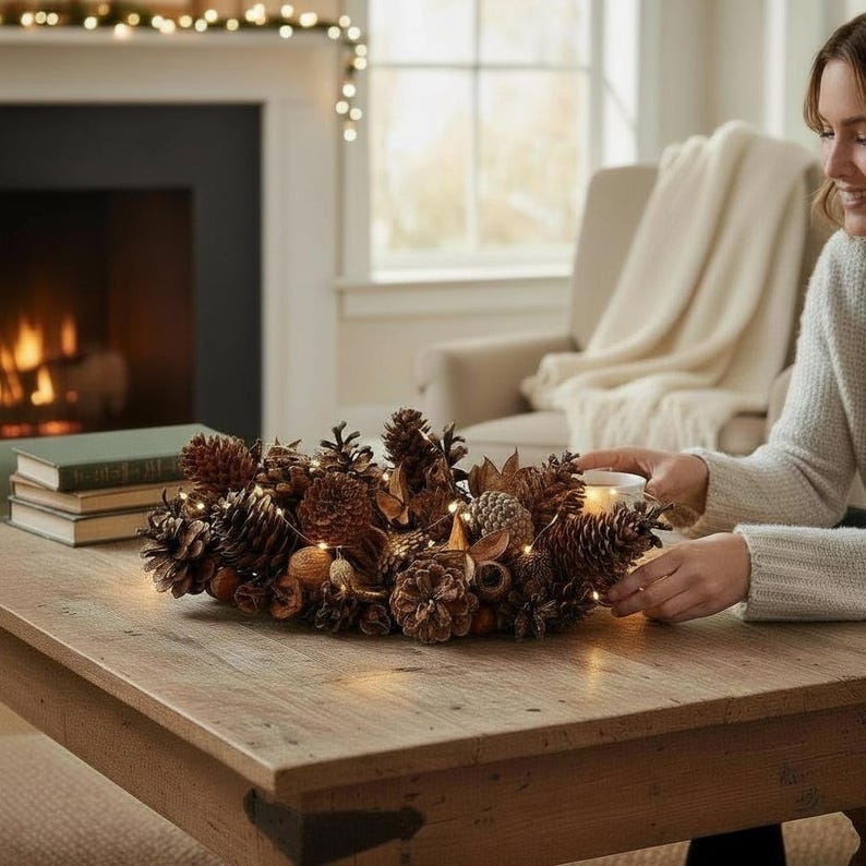 Pinecone Wreath Assorted Natural Autumn Forest decor Fall Winter Wreath Rustic Farmhouse Christmas Front Door Wreath Mantle Decor image 11