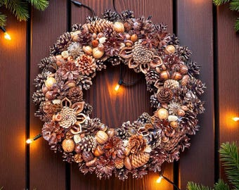 Pinecone Natural Wreath, Floral design, Forest style decor, Rustic Farmhouse Door Decoration