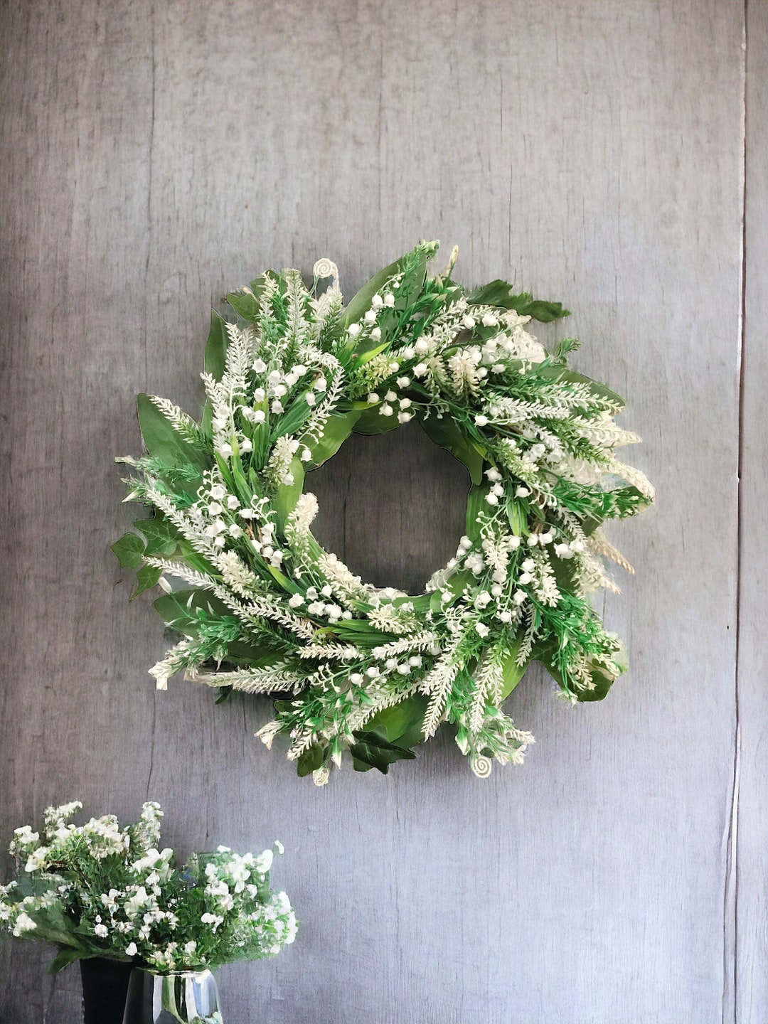 Rustic Green Wreath Lily of the Valley and White Lavender Perfect for ...