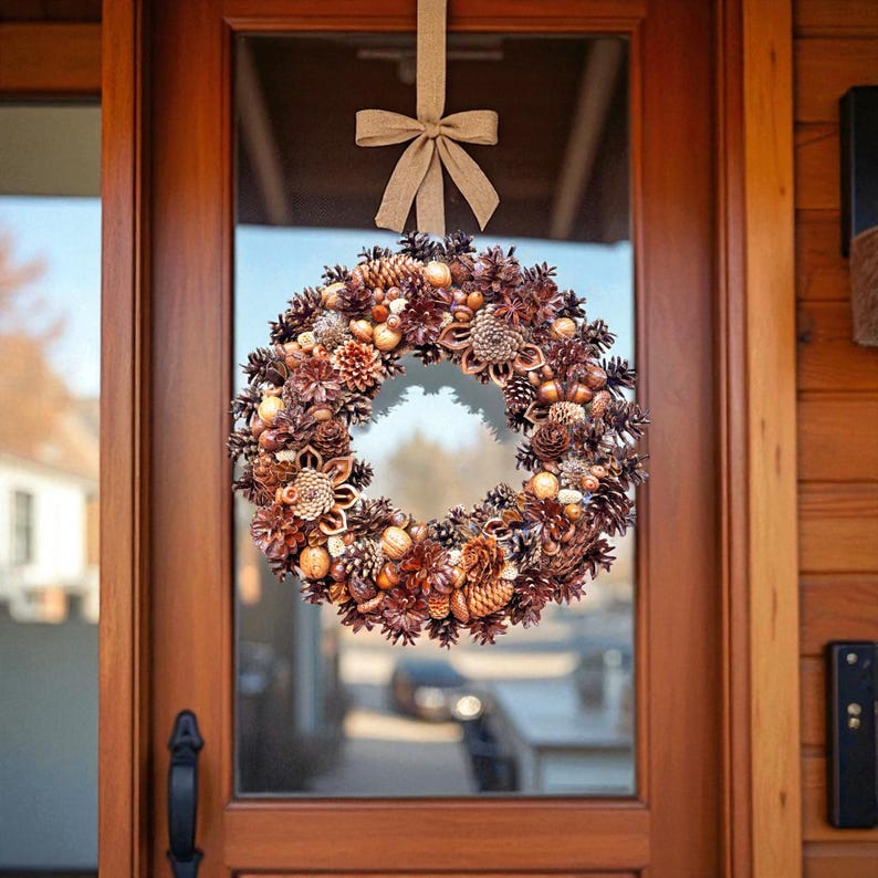 Pinecone Wreath Assorted Natural Autumn Forest decor Fall Winter Wreath Rustic Farmhouse Christmas Front Door Wreath Mantle Decor image 2
