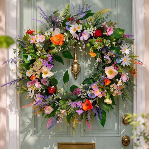 Bestselling Colorful Summer Spring 25 Wreath Wildflower Rainbow Front Door Large Swag 28 Farmhouse decor  Everyday Rustic Wreath Year Round