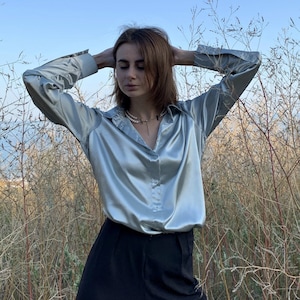 Grey satin top new arrivals