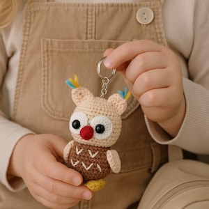 Handmade Crochet Cute Owl Keychain/ Amigurumi Owl Toy/ Cute Plush Owl Bag Charm / Woodland Animal Gift/ Mini Crochet Amigurumi Owl Keychain