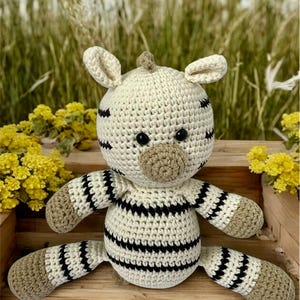 Crochet Amigurumi Zebra Toy Black and White Striped Plush Animal, Handmade Stuffed Zebra Gift, Baby Animal Soft Toy Zebra Jungle Nursery Toy