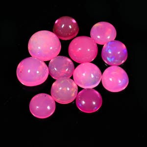 Premium Pink Opal Cabochon | 12pcs Round Natural Ethiopian Opal | Loose Fire Opal Welo Opal 12.15 Ct of 9-7MM for Jewelry Making