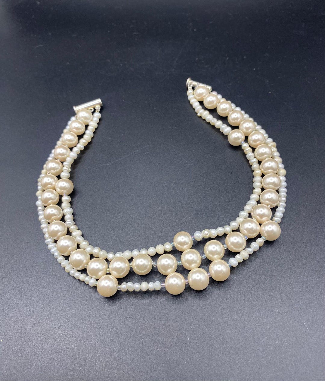 Shell Pearl 3 Strand Shell Pearl Necklace 13 Inch | Triple Strand Pearl Choker Necklace ...