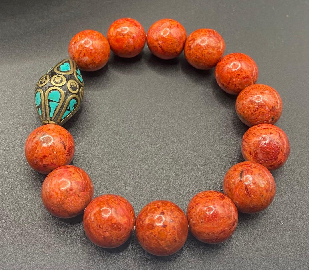 Red Jasper Bracelet: 14mm Gemstone Beads, Energy Healing, Boho