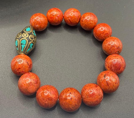 Red Jasper Bracelet: 14mm Gemstone Beads, Energy Healing, Boho