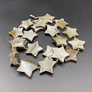 Beige Star Mother of Pearl Necklace – 20&quot; Handmade Shell Bead Jewelry, Ocean Boho Statement Piece, Unique Gift for Beach Lovers