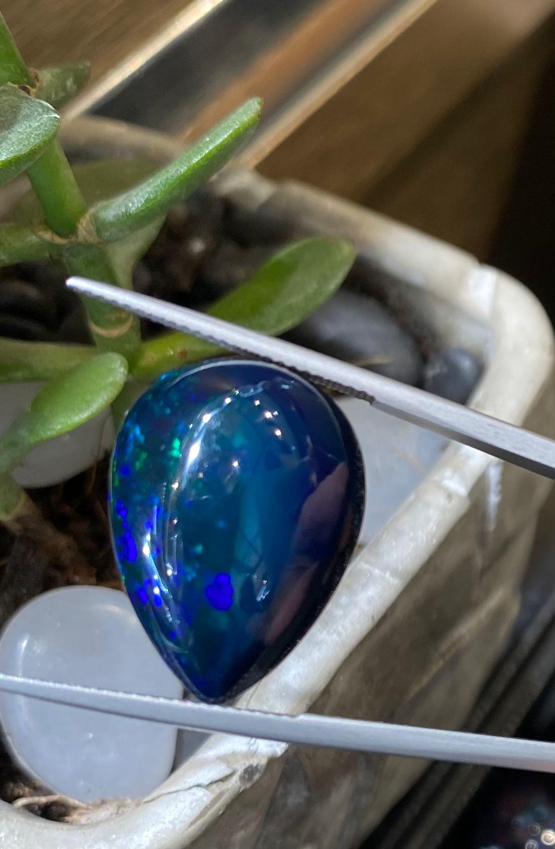 Ethiopian Black Opal Gemstone: 15.90 Carat Pear Cabochon Loose