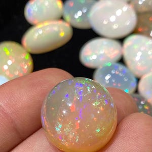 21Carat Natural Ethiopian White Fire Opal Gemstone Round Shape 19x19x11.36 MM Loose Stone for Jewelry Making,Chakra Healing Crystals