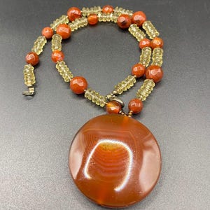 Carnelian Agate Pendant Necklace – 16” Natural Crystal Beaded Necklace | Red Agate Statement Jewelry | Grounding Energy Gift
