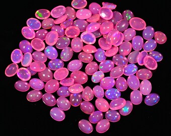 Pink Opal Cabochons: 99 Ethiopian Welo Opals, 7mm Round, 72.50 Ct