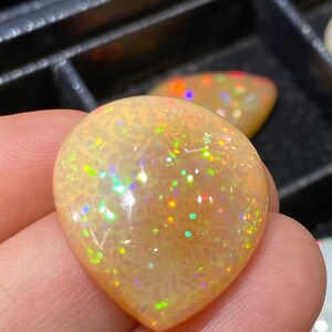 Premium Opal Cabochon | Pear Natural Ethiopian Opal | Loose Fire Opal Wt 23.95Ct,Size25.68x22.35x7.91 MM for Jewelry Making Healing crystal