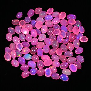Natural Ethiopian Pink Opal Oval Cabochons 61.20 Ct. Lot 6mm Welo Fire Opals|120 Pc Pink Gemstones for Jewelry Making,Healing Crystals