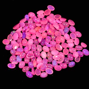 Natural Ethiopian Pink Opal Oval Cabochons97.30 Ct. Lot 5mm Welo Fire Opals 204 Pc Pink Gemstones for Jewelry Making,Healing Crystals