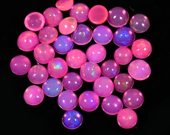 Ethiopian Pink Opal Cabochons: Multi-Fire Welo Gemstones (20.40Ct Lot, 6-5mm)