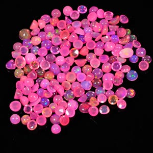 Natural Ethiopian Pink Opal Gemstone Round Cabochons 15.10 Ct. Lot size 3-2mm Multi Fire Welo Opal Stone for Jewelry Making Healing Crystals